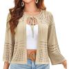 imageGRACE KARIN Womens 34 Sleeve Cropped Cardigan Summer Tie Open Front Corchet Knit Lightweight Bolero Shrug SweatersBeige