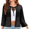 imageGRACE KARIN Womens 34 Sleeve Cropped Cardigan Summer Tie Open Front Corchet Knit Lightweight Bolero Shrug SweatersBlack