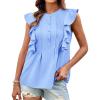 imageGRACE KARIN Womens Casual Tops 2025 Summer Trendy Ruffle Cap Sleeves Babydoll Blouse Crewneck Button Down Peplum ShirtsLight Blue