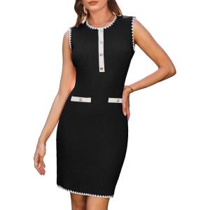 imageGRACE KARIN Womens 2025 Summer Sleeveless Mini Dresses Button Crew Neck Contrast Elegant Sweater Tank DressBlack
