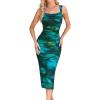 imageGRACE KARIN Mesh Dress for Women Tie Dye Bodycon Midi Stetchy Wedding Square Neck Party CocktailGreen