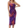 imageGRACE KARIN Mesh Dress for Women Tie Dye Bodycon Midi Stetchy Wedding Square Neck Party CocktailPurple
