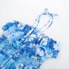 imageGRACE KARIN Women Summer Floral Maxi Dress Off The Shoulder Halter Sleeveless Ruffle ALine Wedding Beach SundressBlue White Print