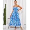 imageGRACE KARIN Women Summer Floral Maxi Dress Off The Shoulder Halter Sleeveless Ruffle ALine Wedding Beach SundressBlue White Print