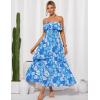imageGRACE KARIN Women Summer Floral Maxi Dress Off The Shoulder Halter Sleeveless Ruffle ALine Wedding Beach SundressBlue White Print