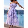 imageGRACE KARIN Women Summer Floral Maxi Dress Off The Shoulder Halter Sleeveless Ruffle ALine Wedding Beach SundressPurple White Print