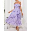 imageGRACE KARIN Women Summer Floral Maxi Dress Off The Shoulder Halter Sleeveless Ruffle ALine Wedding Beach SundressPurple White Print
