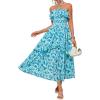 imageGRACE KARIN Women Summer Floral Maxi Dress Off The Shoulder Halter Sleeveless Ruffle ALine Wedding Beach SundressBlue Green Floral