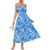 imageGRACE KARIN Women Summer Floral Maxi Dress Off The Shoulder Halter Sleeveless Ruffle ALine Wedding Beach SundressBlue White Print
