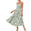 imageGRACE KARIN Womens Floral Summer Wedding Guest Dresses 2025 Trendy Long Flowy Smocked Tiered Maxi DressGreen Floral