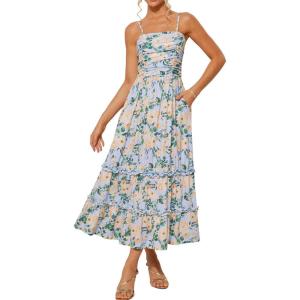imageGRACE KARIN 2025 Womens Summer Floral Maxi Dress Casual Sleeveless Ruffle Tiered Wedding Guest Flowy Dresses with PocketsBlue Yellow Floral