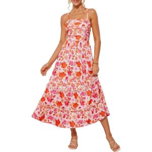 imageGRACE KARIN 2025 Womens Summer Floral Maxi Dress Casual Sleeveless Ruffle Tiered Wedding Guest Flowy Dresses with PocketsOrange Red Floral