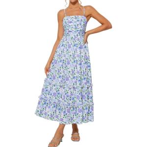 imageGRACE KARIN 2025 Womens Summer Floral Maxi Dress Casual Sleeveless Ruffle Tiered Wedding Guest Flowy Dresses with PocketsWhite Blue Purple Floral