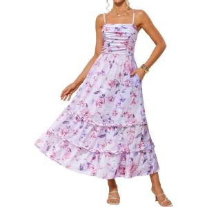 imageGRACE KARIN 2025 Womens Summer Floral Maxi Dress Casual Sleeveless Ruffle Tiered Wedding Guest Flowy Dresses with PocketsWhite Pink Floral