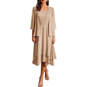 imageGRACE KARIN Women Dresses for Party Formal 2025 Mother of The Bride Dress Wedding Guest Dress with JacketApricot