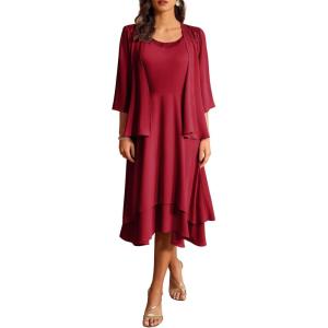 imageGRACE KARIN Women Dresses for Party Formal 2025 Mother of The Bride Dress Wedding Guest Dress with JacketBurgundy