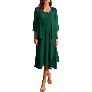 imageGRACE KARIN Women Dresses for Party Formal 2025 Mother of The Bride Dress Wedding Guest Dress with JacketDark Green