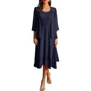 imageGRACE KARIN Women Dresses for Party Formal 2025 Mother of The Bride Dress Wedding Guest Dress with JacketNavy Blue