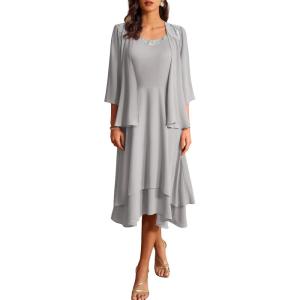 imageGRACE KARIN Women Dresses for Party Formal 2025 Mother of The Bride Dress Wedding Guest Dress with JacketSilver Gray