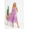 imageGRACE KARIN 2025 Womens Summer Floral Dress Strapless Smocked Tube Dress Boho Beach ALine Midi Dresses with PocketsPurple White Floral