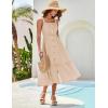 imageGRACE KARIN Womens Summer 2025 Midi Dress Spaghetti Strap Smocked Button Casual A Line Long Beach Flowy Sun Dresses PocketsBeige