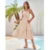 imageGRACE KARIN Womens Summer 2025 Midi Dress Spaghetti Strap Smocked Button Casual A Line Long Beach Flowy Sun Dresses PocketsBeige