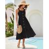imageGRACE KARIN Womens Summer 2025 Midi Dress Spaghetti Strap Smocked Button Casual A Line Long Beach Flowy Sun Dresses PocketsBlack