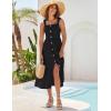 imageGRACE KARIN Womens Summer 2025 Midi Dress Spaghetti Strap Smocked Button Casual A Line Long Beach Flowy Sun Dresses PocketsBlack