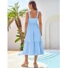 imageGRACE KARIN Womens Summer 2025 Midi Dress Spaghetti Strap Smocked Button Casual A Line Long Beach Flowy Sun Dresses PocketsBlue
