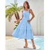 imageGRACE KARIN Womens Summer 2025 Midi Dress Spaghetti Strap Smocked Button Casual A Line Long Beach Flowy Sun Dresses PocketsBlue