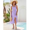 imageGRACE KARIN Womens Summer 2025 Midi Dress Spaghetti Strap Smocked Button Casual A Line Long Beach Flowy Sun Dresses PocketsLavender