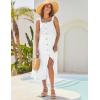 imageGRACE KARIN Womens Summer 2025 Midi Dress Spaghetti Strap Smocked Button Casual A Line Long Beach Flowy Sun Dresses PocketsWhite