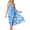 imageGRACE KARIN 2025 Womens Summer Floral Dress Strapless Smocked Tube Dress Boho Beach ALine Midi Dresses with PocketsBlue Floral
