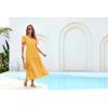imageGRACE KARIN Summer Womens Maxi Dress Lace Flowy VNeck Bohemian Beach Sundress Casual Tiered Elastic Waist Long DressesYellow