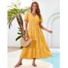 imageGRACE KARIN Summer Womens Maxi Dress Lace Flowy VNeck Bohemian Beach Sundress Casual Tiered Elastic Waist Long DressesYellow