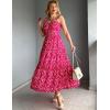 imageGRACE KARIN Womens Summer Floral Dress 2025 Spaghetti Strap Smocked Tiered Casual Boho Maxi Long Sundress with PocketsRose Red Floral