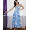 imageGRACE KARIN Womens Summer Floral Dress 2025 Spaghetti Strap Smocked Tiered Casual Boho Maxi Long Sundress with PocketsWhite Blue Floral