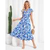 imageGRACE KARIN Womens Summer Floral Midi Dresses Short Sleeve Beach Wedding Guest Dress Drawstring Long Flowy Dress with PocketsBlue Floral
