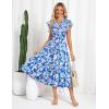 imageGRACE KARIN Womens Summer Floral Midi Dresses Short Sleeve Beach Wedding Guest Dress Drawstring Long Flowy Dress with PocketsBlue Floral
