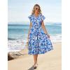 imageGRACE KARIN Womens Summer Floral Midi Dresses Short Sleeve Beach Wedding Guest Dress Drawstring Long Flowy Dress with PocketsBlue Floral