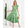 imageGRACE KARIN Womens Summer Floral Midi Dresses Short Sleeve Beach Wedding Guest Dress Drawstring Long Flowy Dress with PocketsGreen Floral Patern