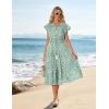 imageGRACE KARIN Womens Summer Floral Midi Dresses Short Sleeve Beach Wedding Guest Dress Drawstring Long Flowy Dress with PocketsGreen and White Floral