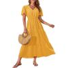 imageGRACE KARIN Summer Womens Maxi Dress Lace Flowy VNeck Bohemian Beach Sundress Casual Tiered Elastic Waist Long DressesYellow