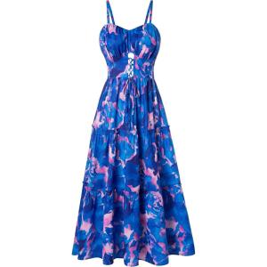 imageGRACE KARIN Womens Summer Floral Dress 2025 Spaghetti Strap Smocked Tiered Casual Boho Maxi Long Sundress with PocketsBlue Pink Floral