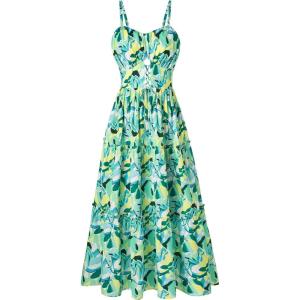 imageGRACE KARIN Womens Summer Floral Dress 2025 Spaghetti Strap Smocked Tiered Casual Boho Maxi Long Sundress with PocketsGreen Yellow Floral
