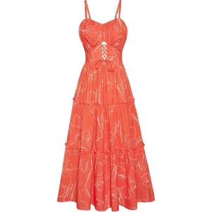 imageGRACE KARIN Womens Summer Floral Dress 2025 Spaghetti Strap Smocked Tiered Casual Boho Maxi Long Sundress with PocketsOrange Floral