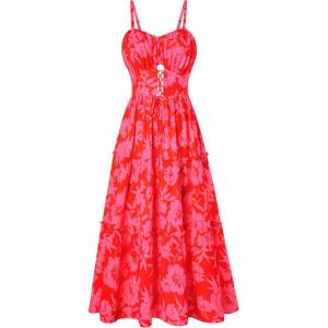 imageGRACE KARIN Womens Summer Floral Dress 2025 Spaghetti Strap Smocked Tiered Casual Boho Maxi Long Sundress with PocketsRose Pink Floral