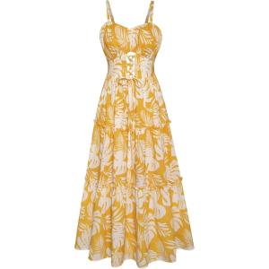 imageGRACE KARIN Womens Summer Floral Dress 2025 Spaghetti Strap Smocked Tiered Casual Boho Maxi Long Sundress with PocketsYellow Floral