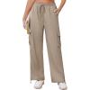 imageGRACE KARIN Womens Cargo Pants Wide Leg High Waisted Lounge Palazzo Pants 2025 Summer Hikling Work Trousers with PocketsKhaki