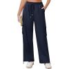 imageGRACE KARIN Womens Cargo Pants Wide Leg High Waisted Lounge Palazzo Pants 2025 Summer Hikling Work Trousers with PocketsNavy Blue